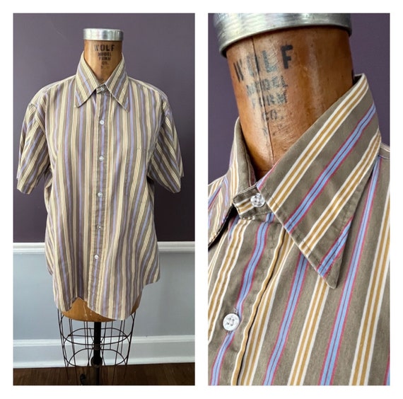 Sharp 70s Spearpoint Collar Stripe Men’s Short Sl… - image 1