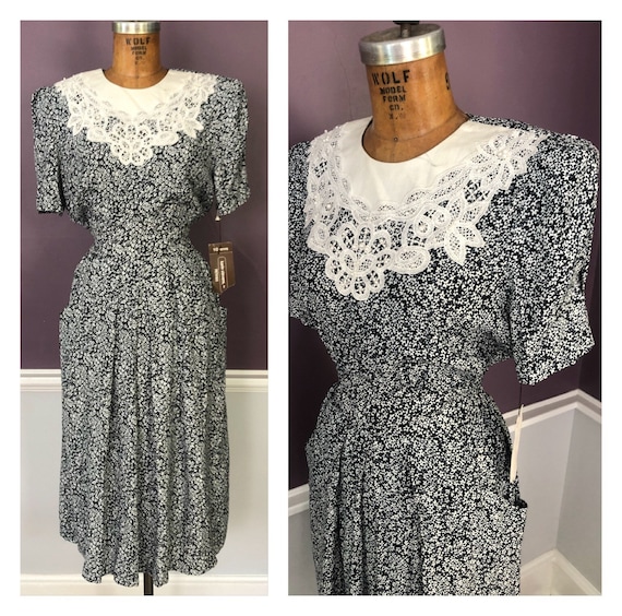 UNWORN! Romantic 80s 90s Ditsy Floral Dress with L