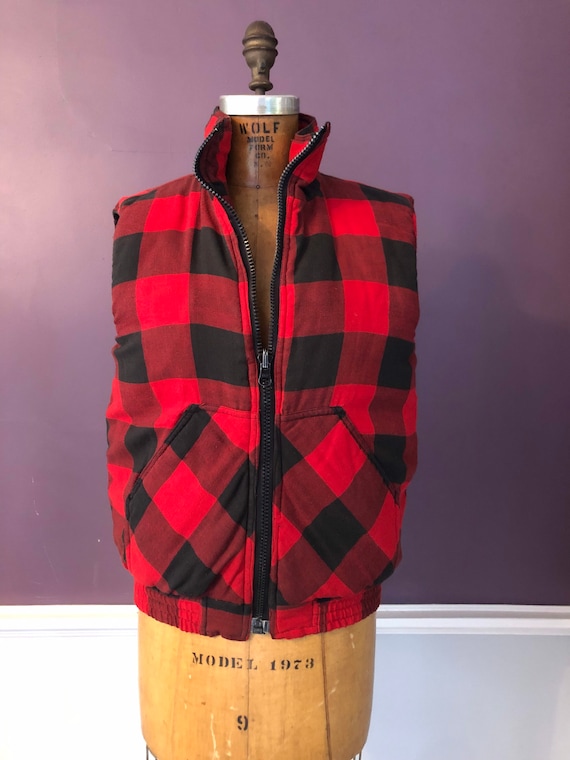 Cool 60s 70s Flannel Reversible Buffalo Plaid Puff