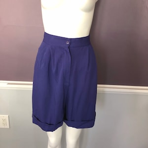 80s 90s Purple Bermuda Shorts with Dramatic Cuffs, Pleats and a High Tailored Waist