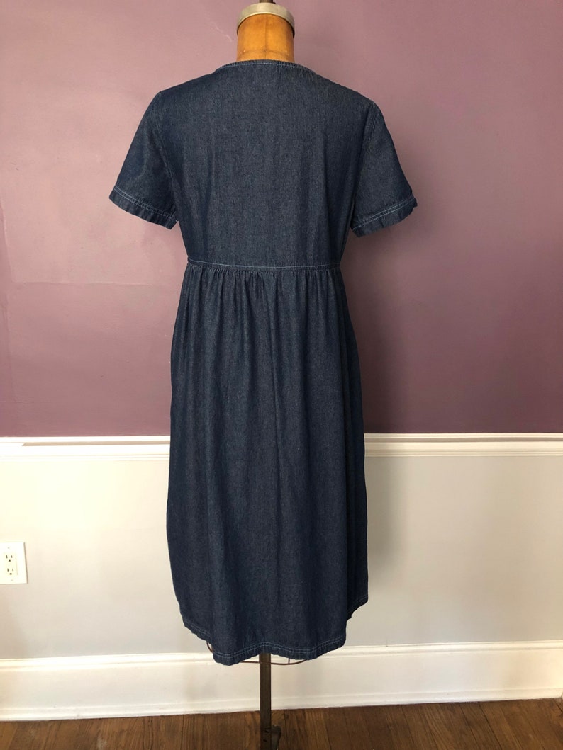 Simple 80s 90s Button Front Oversized Denim Dress with Pockets