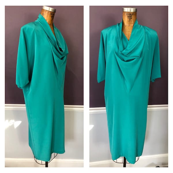 Chic 80s New Wave Bias Cut Neck Kaftan Dress