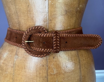 Chocolate Brown Suede Hippie Belt with Leather Whipstitching