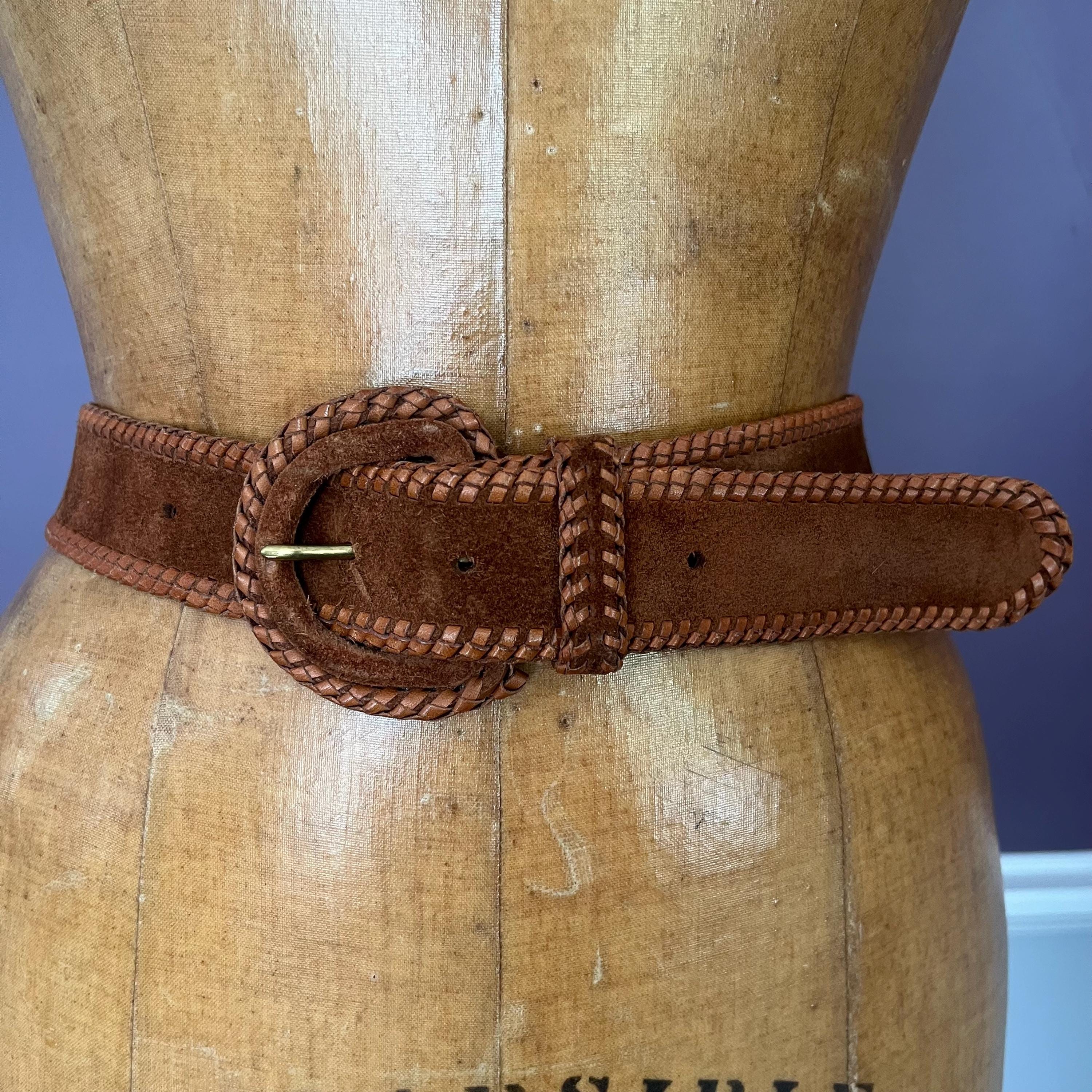 Vintage Lands End Leather Woven Belt Size 34 Lands main image 2