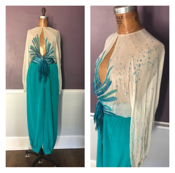 Stunning 70s 80s Designer Disco 2 Piece Blouse and
