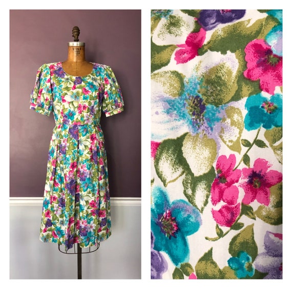 Pretty 80s Garden Party Floral Prairie Party Dress