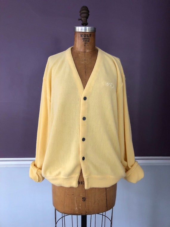 80s 90s Izod Lacoste Yellow Grandad Cardigan Sweater Jumper Etsy UK