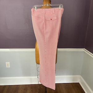 Sick Striped 70s Polyester Flare Leg Pant, High Waist, Red White Stripe, Men’s Bell Bottoms