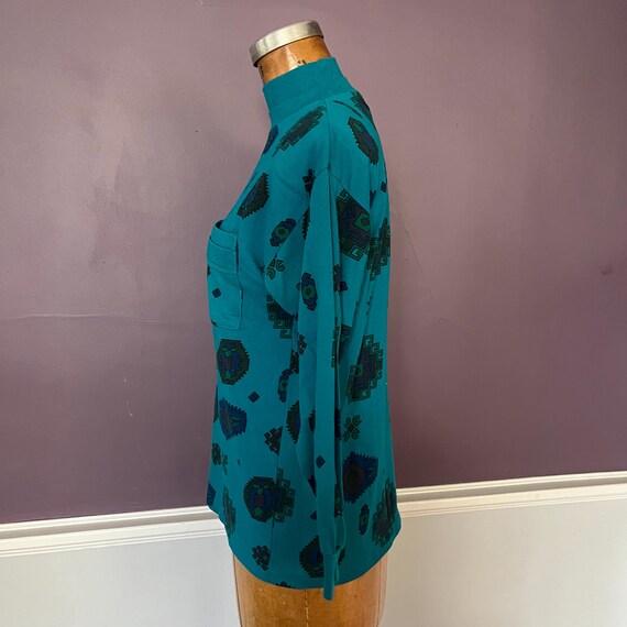 90s Aztec Abstract Double Mock Turtleneck Shirt - image 4