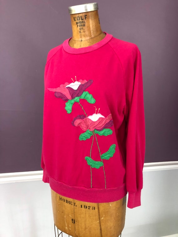 Quirky 80s Granny Floral Appliqué Sweatshirt - image 3