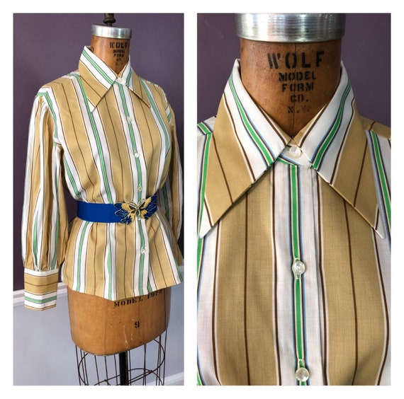Striped 70s Butterfly Collar with Bishop Sleeves W