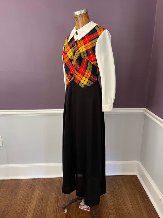 Groovy 70s Empire Plaid Vest Maxi Dress with Big … - image 3