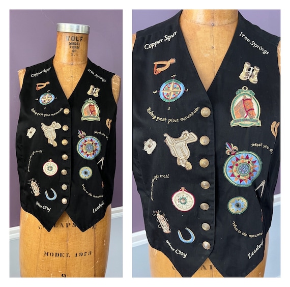 90s Ranch, Equestrian Themed Patched Mom Vest - image 1