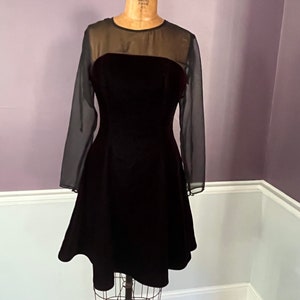 VTG Red Velvet Dress with Sheer Shoulders and Sleeves