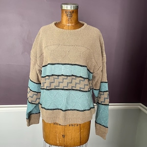 90s Grunge Chest Stripe Sweater, Geo Grandad Sweater