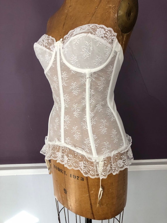 Vintage 80s 90s Merry Widow Basque In Lace with S… - image 4