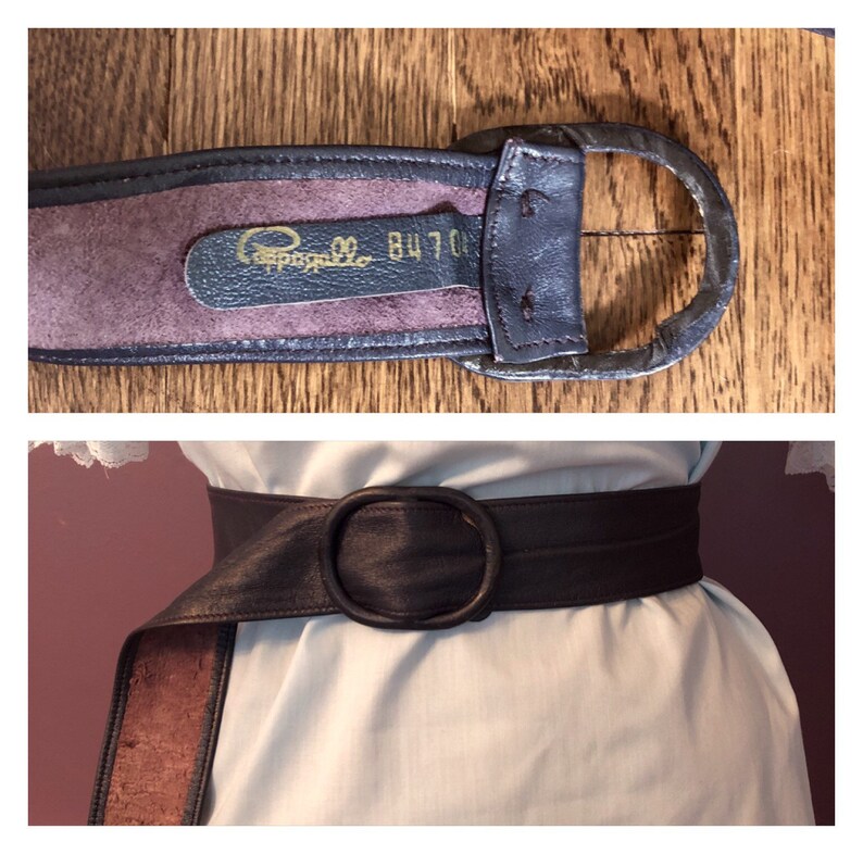 Vintage 80s Pappagallo Super Soft Leather Slide Belt Retro Designer Tie Belt in Dark Purple