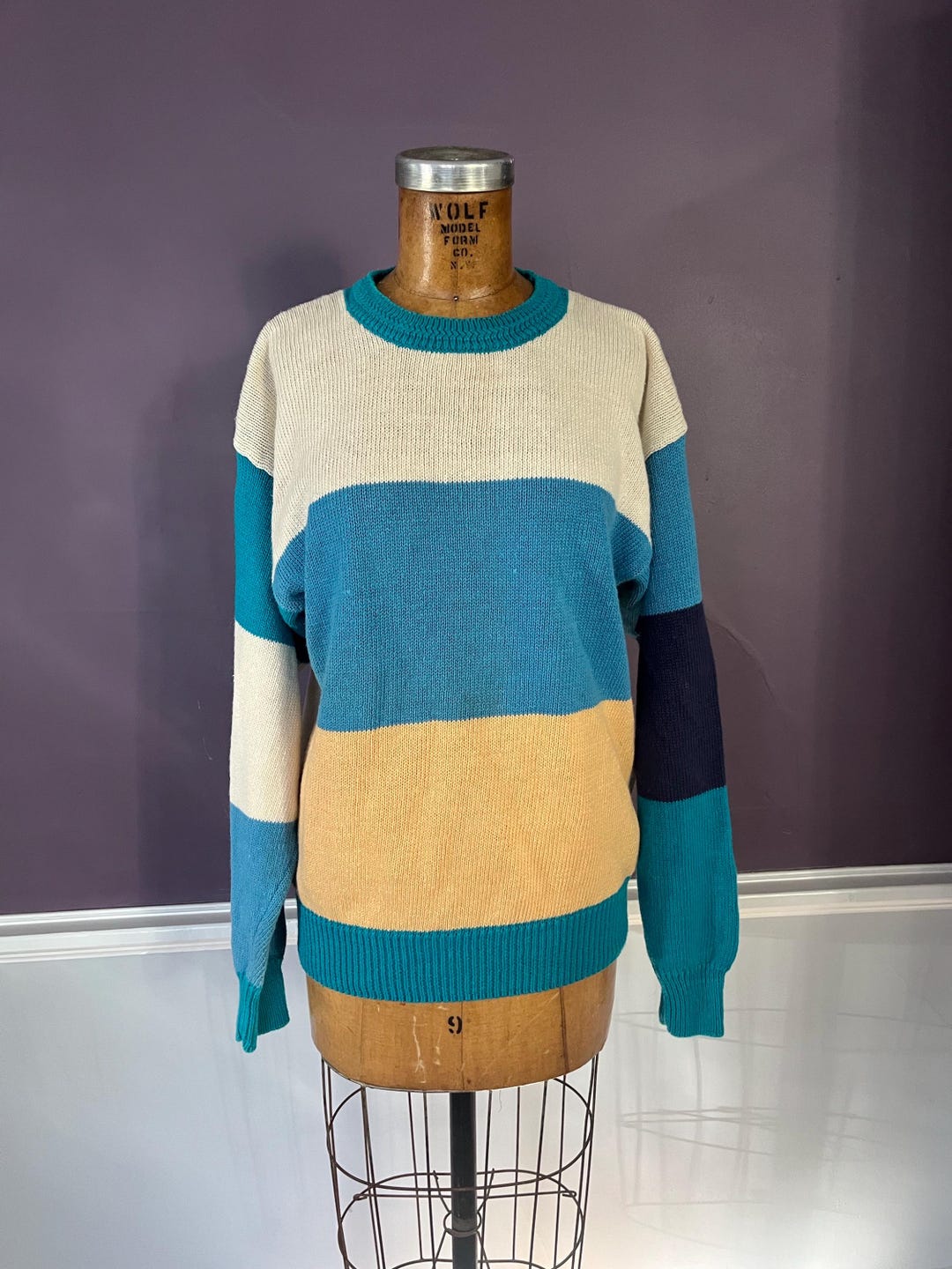 90s Bold Horizontal, Stripe Knit Men's Sweater, Aigner - Etsy