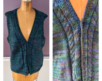 Hand Knit 80s 90s Space Dye Deep V-Neck Sweater Vest Oversized