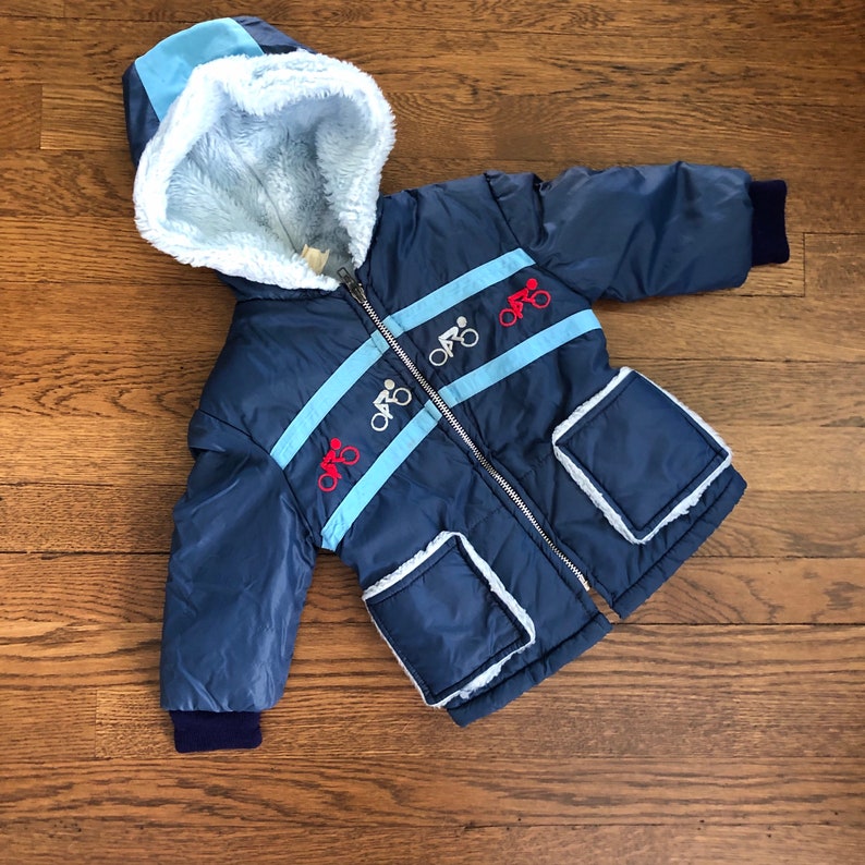 Winter Coat and Snow Pants Amazing 70s Toddler Snowsuit with Embroidered Cyclists