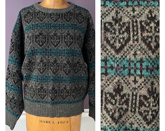 VTG Geo Grandad Sweater, Black, Grey, Blue, Grunge, Nordic Jumper