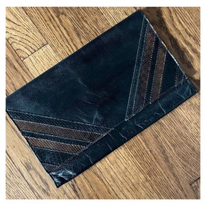 Sexy 70s Snake Skin Trimmed Leather Envelope Evening Clutch
