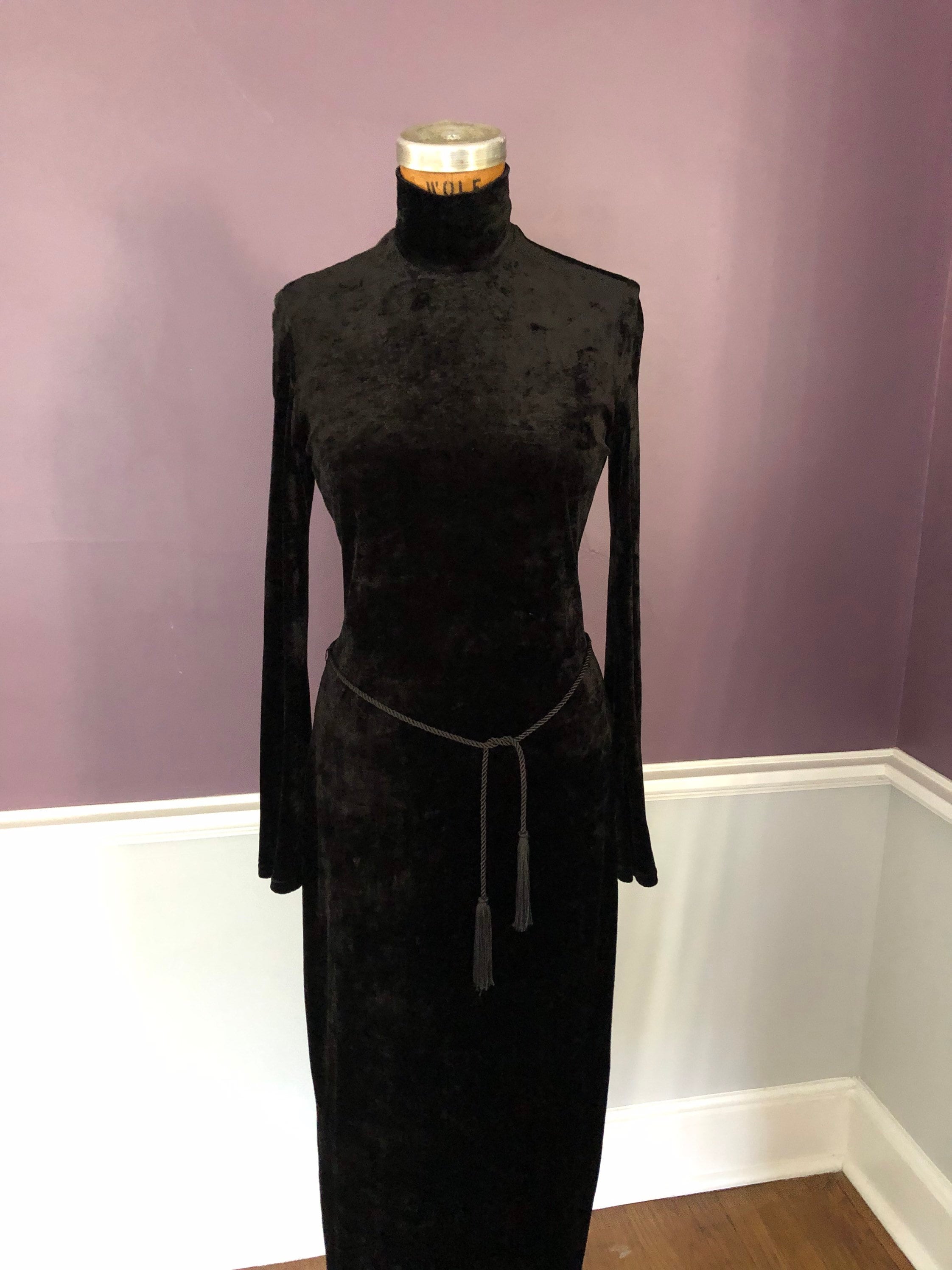 90s Gothic, Bell Sleeve, Stretch Crushed Velvet Turtleneck