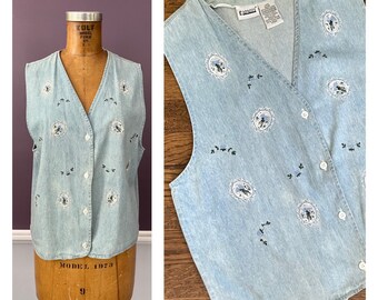 Vintage 90s Denim Vest Cropped Shirt / Vintage Mom Jean Denim Vest