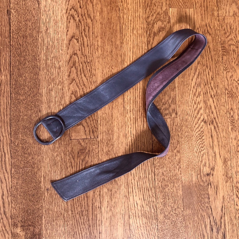 Vintage 80s Pappagallo Super Soft Leather Slide Belt Retro Designer Tie Belt in Dark Purple