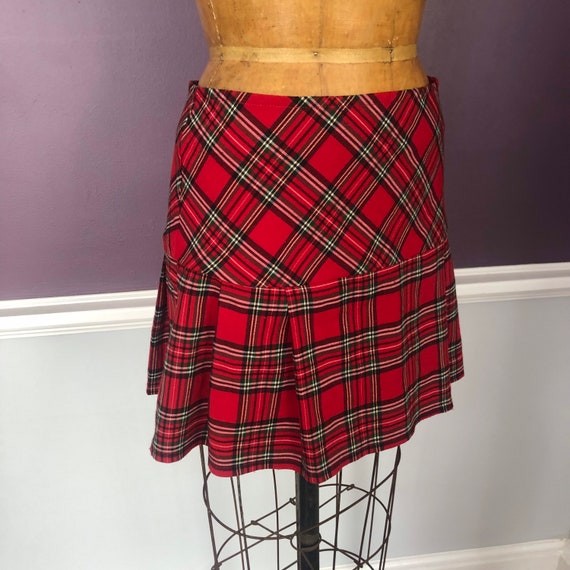 90s Y2k Red Tartan School Girl Pleated Kilt Mini … - image 4