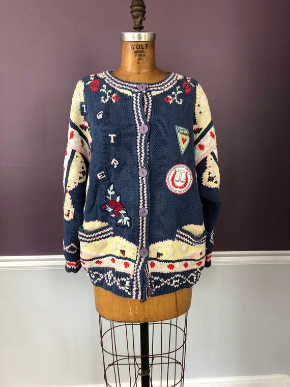 トップス 80s lettered cardigan 80s~90'S SCHOOL APPAREL INC Acrylic Lettered Knit Cardigan