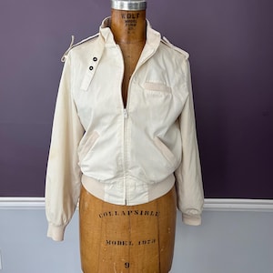 VTG Members Only Style Windbreaker Jacket with Extended Tab Neck Closure, Ivory, Women’s Small