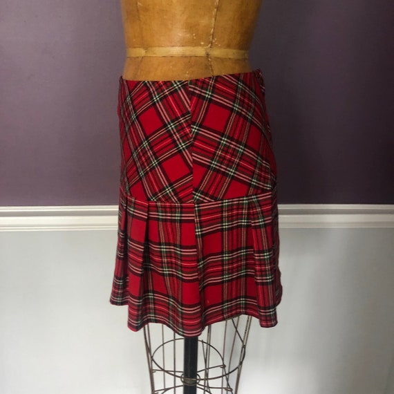 90s Y2k Red Tartan School Girl Pleated Kilt Mini … - image 6