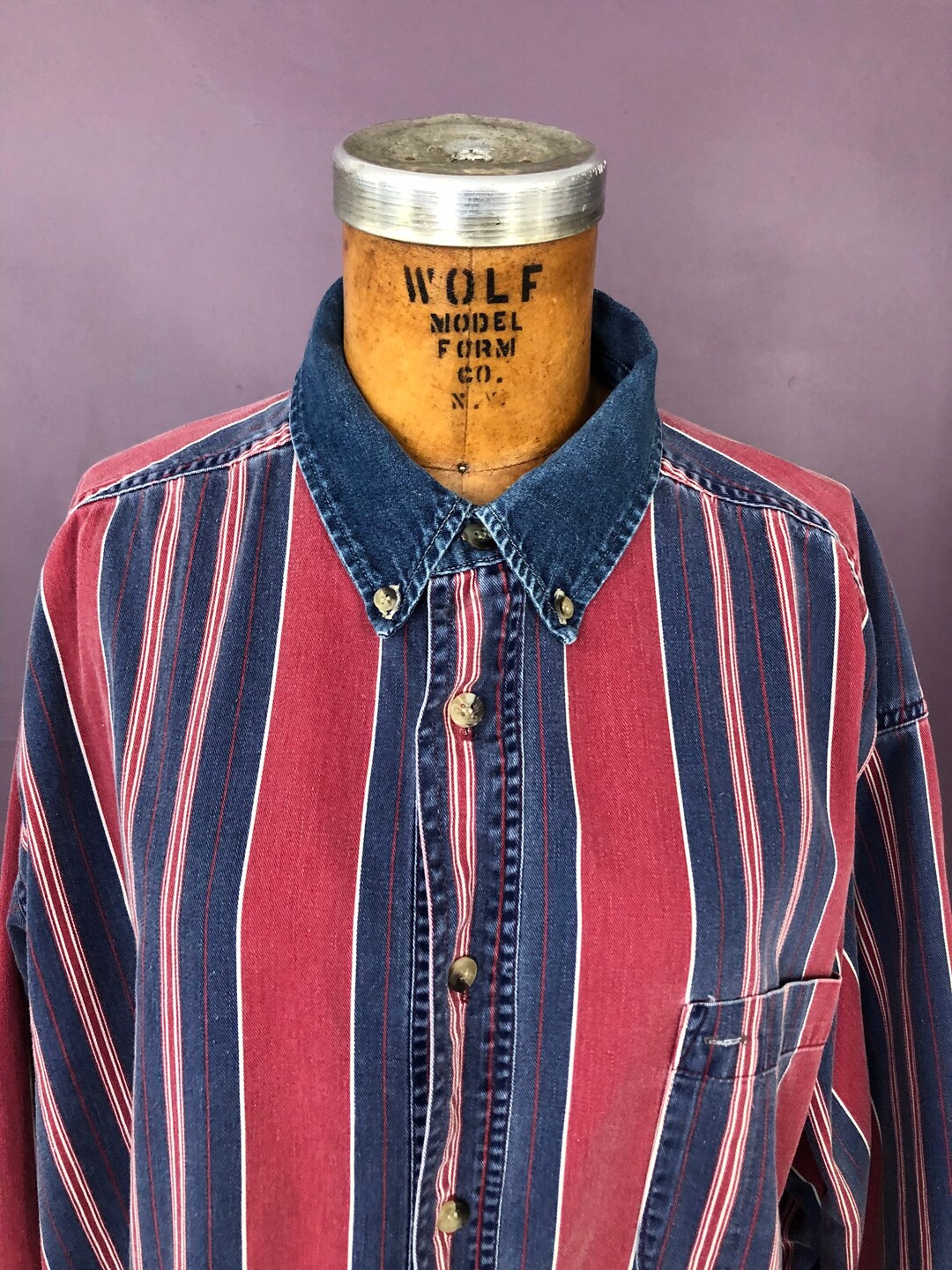 90s Denim Collar Vertical Stripe Twill Men's Shirt - Etsy