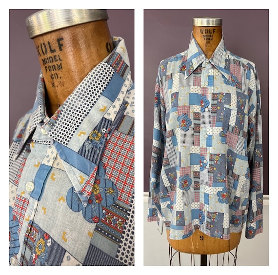 Sick 70s Patchwork Pattern Spearpoint Collar Men’s