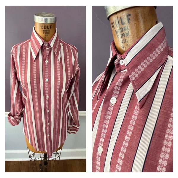 Sick 60s Spear Point Collar Dobby Geo Stripe Men’s Dress Shirt