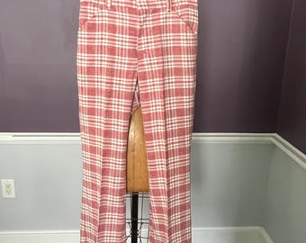 70er karierte Freizeithose, Schlaghose, hohe Taille Herren Schlaghosen 31 x 29