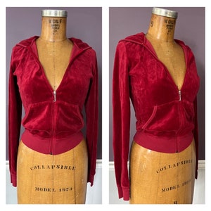 Felpa con cappuccio, felpa, giacca sportiva VTG Y2K Juicy Couture bordeaux con zip frontale