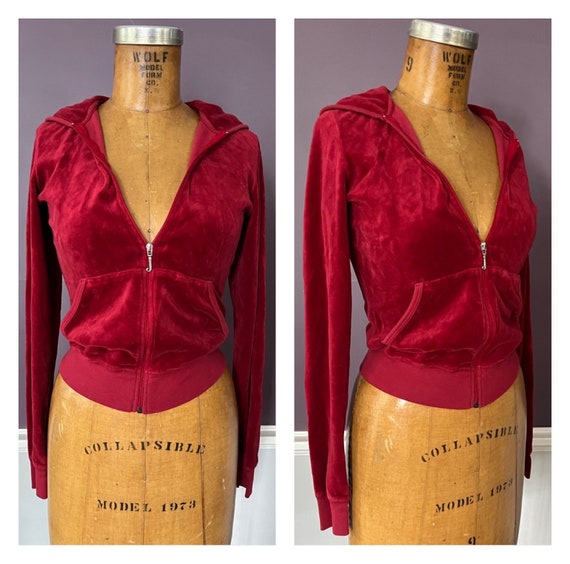VTG Y2K Juicy Couture Burgundy Zip Front Hoodie, … - image 1