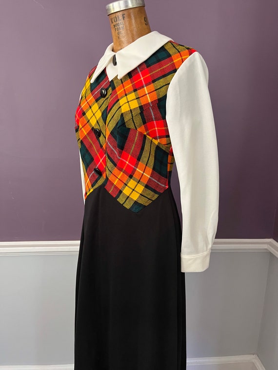 Groovy 70s Empire Plaid Vest Maxi Dress with Big … - image 6