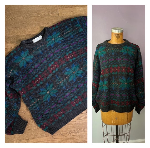 90s Colorful Nordic Snowflake Ski Sweater