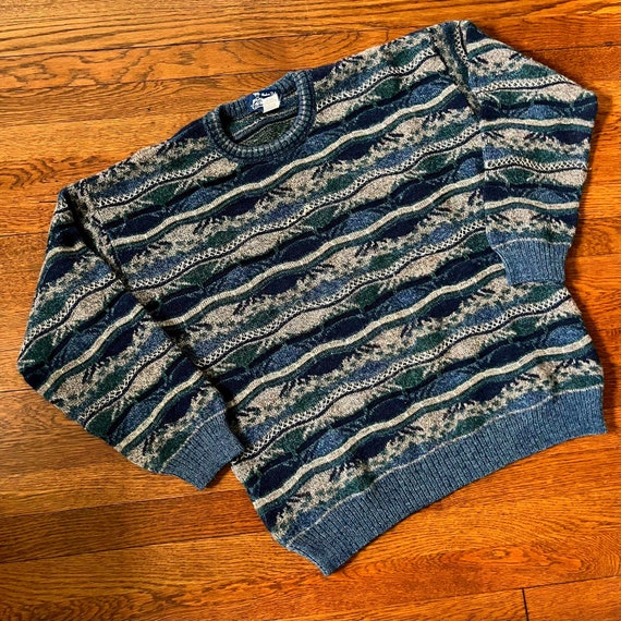 80s 90s Men’s Italian Lambswool Textured Stripe S… - image 1