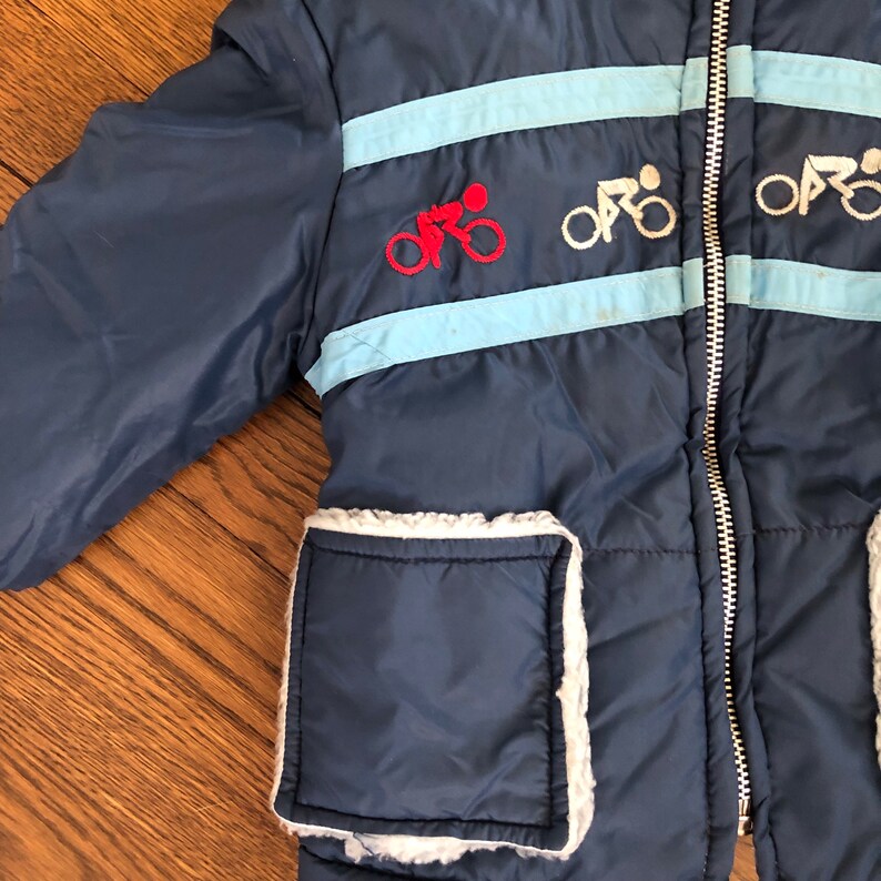 Winter Coat and Snow Pants Amazing 70s Toddler Snowsuit with Embroidered Cyclists