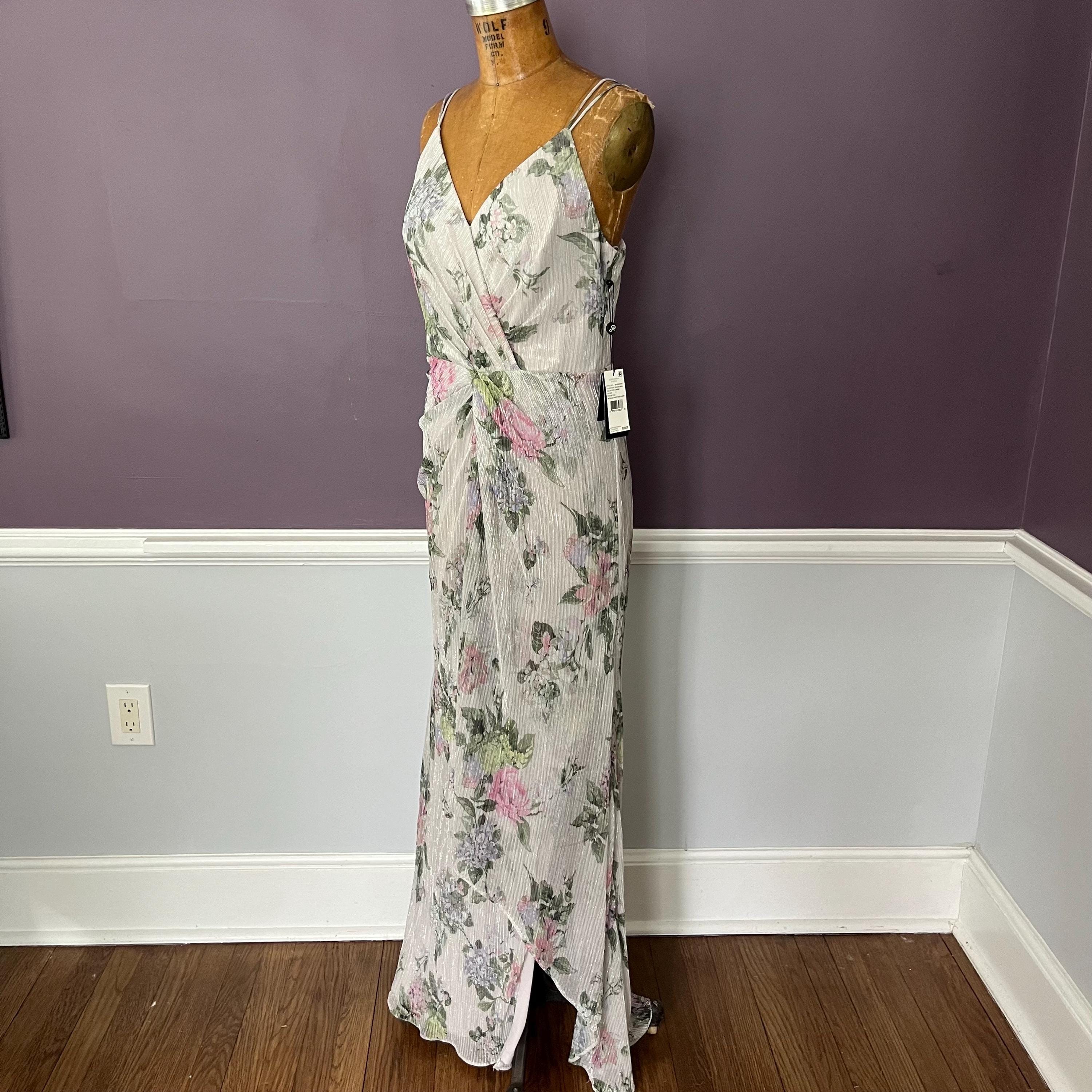 NWT Adrienna Papell Floral Silver Plis, Maxi Wrap Formal Dress,  Bridesmaid, Wedding Guest Dress - Etsy