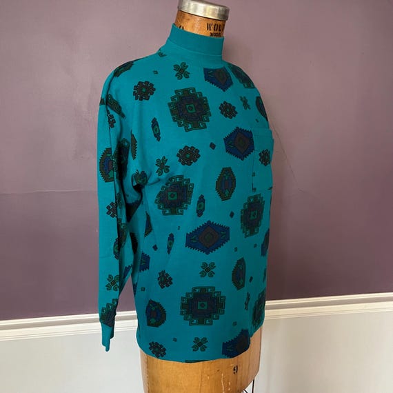 90s Aztec Abstract Double Mock Turtleneck Shirt - image 5