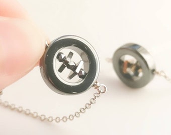 Hematite Fidget Spinner Necklace: 925 Sterling Silver Anxiety Relief