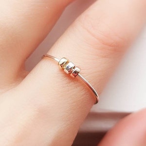 Sterling Silver Fidget Ring: Gold & Rose Gold Beads, Anxiety Jewelry