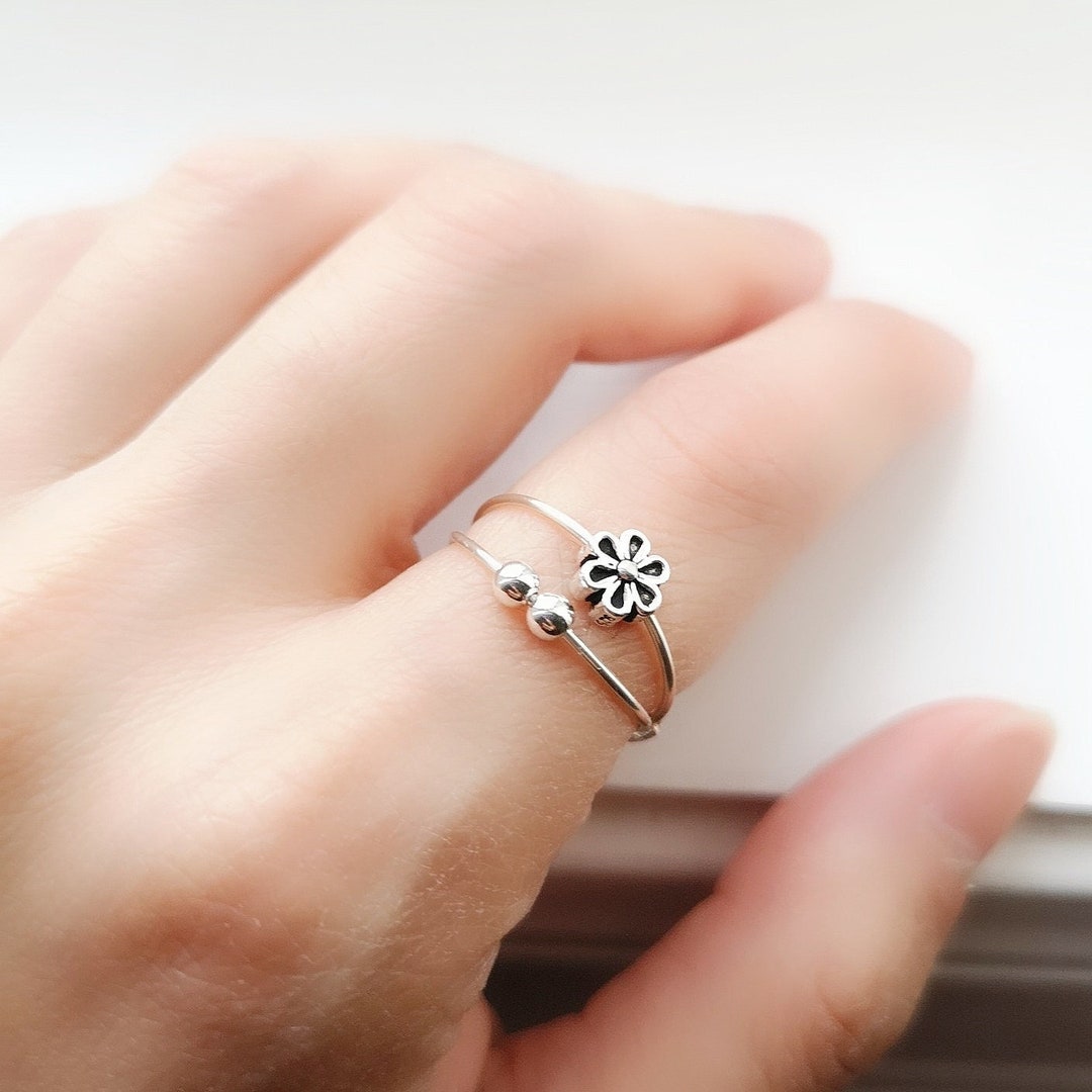Sterling Silver Flower Fidget Ring: Anxiety Relief, Nail Picking, Daisy ...