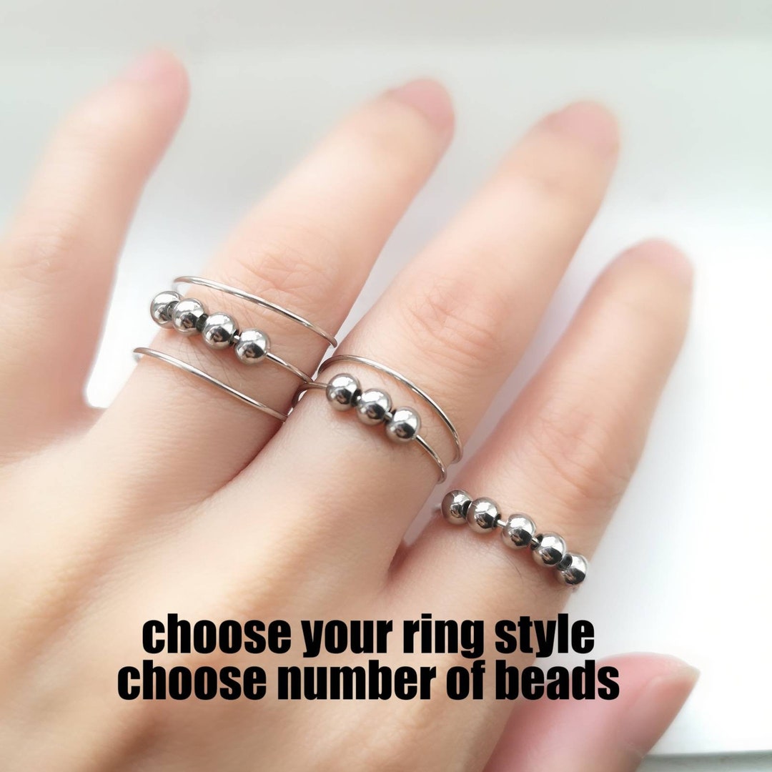 Rotatable Sterling Silver Spinner Ring - Anxiety Relief Fidget Ring (Gold/Silver)