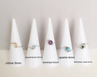 Sterling Silver Gemstone Fidget Ring: Amethyst, Aquamarine, Citrine, Apatite, Dalmatian jade, Labradorite, Pink Opal,